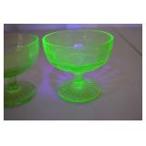 Pair Vintage Uranium Glass Sherbet Dishes