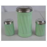 Vintage Green Glass Shaker Set - Salt, Pepper, and Sugar Dispenser