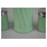 Vintage Green Glass Shaker Set - Salt, Pepper, and Sugar Dispenser