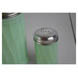 Vintage Green Glass Shaker Set - Salt, Pepper, and Sugar Dispenser
