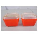Pair Vintage Pyrex Red Refrigerator Dishes with Lids