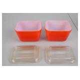 Pair Vintage Pyrex Red Refrigerator Dishes with Lids