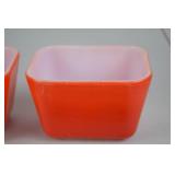 Pair Vintage Pyrex Red Refrigerator Dishes with Lids