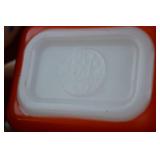 Pair Vintage Pyrex Red Refrigerator Dishes with Lids