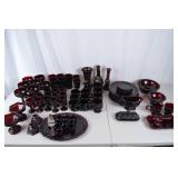Large Lot Ruby Red Glassware - Assorted Dishes, Goblets, Bowls & More