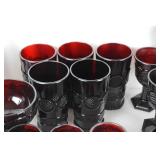 Large Lot Ruby Red Glassware - Assorted Dishes, Goblets, Bowls & More