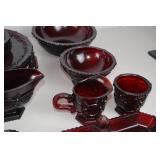 Large Lot Ruby Red Glassware - Assorted Dishes, Goblets, Bowls & More