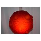 Red Glass Hurricane Parlor Lamp with Floral Relief Design