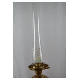Red Glass Hurricane Parlor Lamp with Floral Relief Design