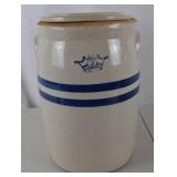 Vintage 3-Gallon Stoneware Crock with Lid and Blue Crown Mark