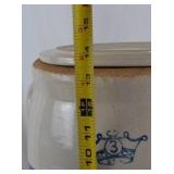 Vintage 3-Gallon Stoneware Crock with Lid and Blue Crown Mark