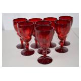 8 New Martinsville "Moon Drops" Ruby Red Goblets, 1932-1940