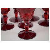 8 New Martinsville "Moon Drops" Ruby Red Goblets, 1932-1940