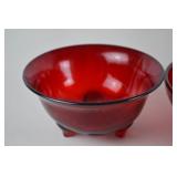 Set of 3 Red Glass Decorative Bowls - Various Footed & Patterned Styles
