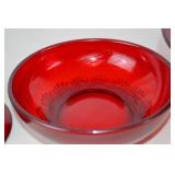 Set of 3 Red Glass Decorative Bowls - Various Footed & Patterned Styles