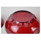 Set of 3 Red Glass Decorative Bowls - Various Footed & Patterned Styles