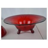 Set of 3 Red Glass Decorative Bowls - Various Footed & Patterned Styles