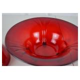 Set of 3 Red Glass Decorative Bowls - Various Footed & Patterned Styles