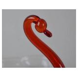 Art Glass Swan Figurine With Red Neck, 5 Inch