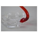 Art Glass Swan Figurine With Red Neck, 5 Inch