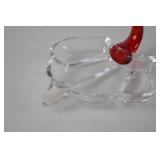 Art Glass Swan Figurine With Red Neck, 5 Inch