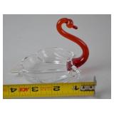 Art Glass Swan Figurine With Red Neck, 5 Inch