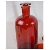 Ruby Red Glassware Lot - Decanter, Creamer, Sugar Bowl, Shot Glass (4 Pc)