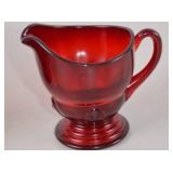 Ruby Red Glassware Lot - Decanter, Creamer, Sugar Bowl, Shot Glass (4 Pc)