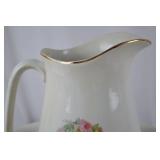 Antique Porcelain Wash Pitcher and Bowl Set, Floral with Gold Trim