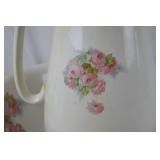 Antique Porcelain Wash Pitcher and Bowl Set, Floral with Gold Trim