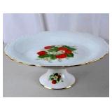Porcelain Strawberry Pedestal Cake Plate with Gold Trim - 11 Inch
