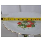Porcelain Strawberry Pedestal Cake Plate with Gold Trim - 11 Inch