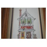 Framed 1986 Signed Print - Antiques Store Illustration (Mason)
