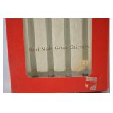 Set of 4 Handmade Glass Penguin Drink Stirrers in Box