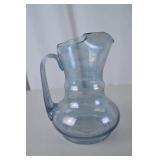 Antique Hand-Blown Blue Glass Pitcher, 9 Inch