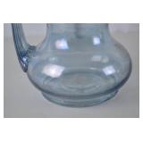 Antique Hand-Blown Blue Glass Pitcher, 9 Inch