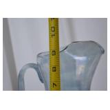 Antique Hand-Blown Blue Glass Pitcher, 9 Inch