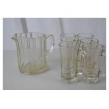 Glass Pitcher with 6 Matching Glass Mugs