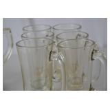 Glass Pitcher with 6 Matching Glass Mugs