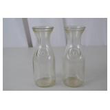 Pair Vintage Glass Dairy Bottles Embossed 