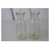 Pair Vintage Glass Dairy Bottles Embossed 
