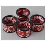Set of 4 Red and White Enamel Napkin Rings