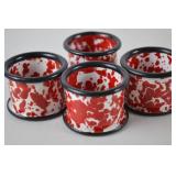 Set of 4 Red and White Enamel Napkin Rings
