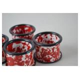 Set of 4 Red and White Enamel Napkin Rings