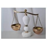Vintage Decorative Balance Scale with Hobnail Milk Glass and Brass