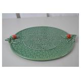 Bordallo Pinheiro Green Strawberry Majolica Tray, Portugal