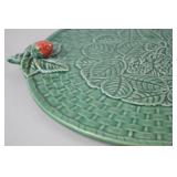 Bordallo Pinheiro Green Strawberry Majolica Tray, Portugal