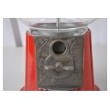 Vintage Red Metal and Glass Gumball Machine, 15 Inches Tall