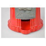 Vintage Red Metal and Glass Gumball Machine, 15 Inches Tall