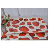 Strawberry Print Serving Lot - Trays, Bowl, Cutting Board, Swizzle Sticks